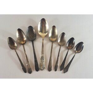 Vintage Spoon Lot of 8 Large Small Crafts Silver Plate Stainless Variety